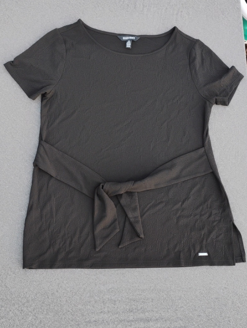 Ellen Tracy Olive Short Sleeve Tie-Front Tee